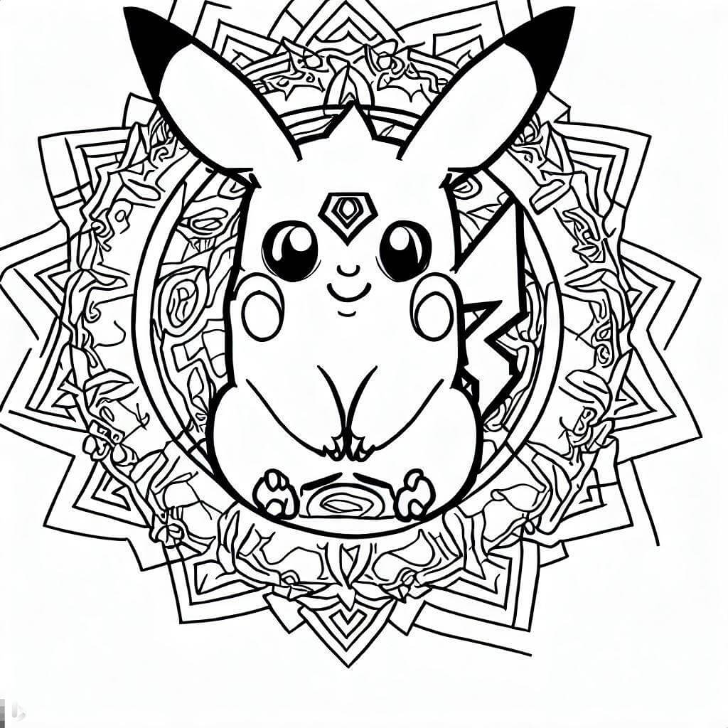 Coloriage Mandala: Pikachu Feuille 4 Mandalas