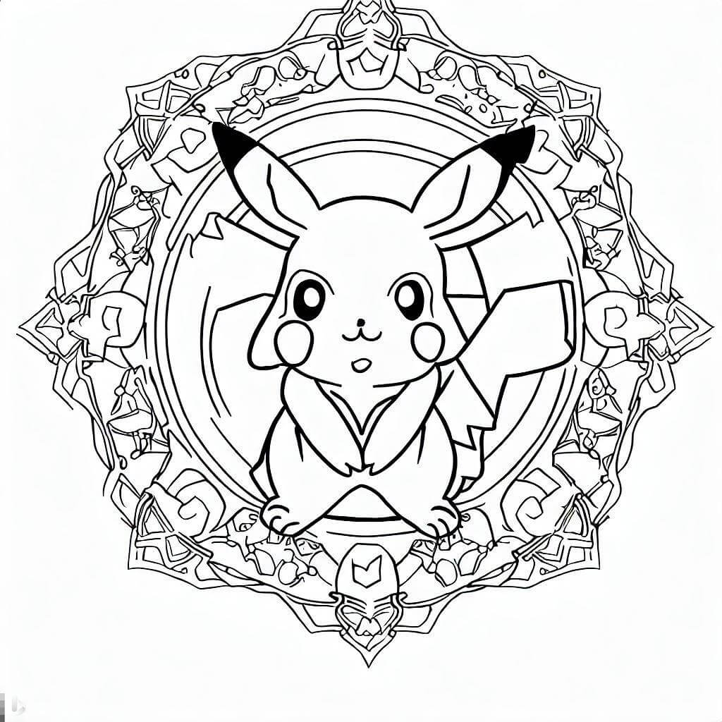Coloriage Mandala: Pikachu Feuille 7 Mandalas