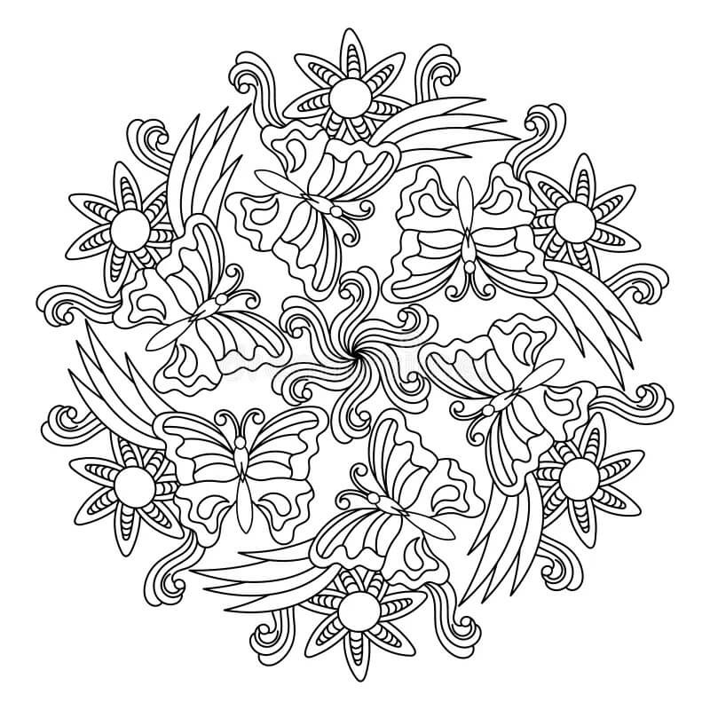 Coloriage Mandala: Printemps feuille 10 Mandalas