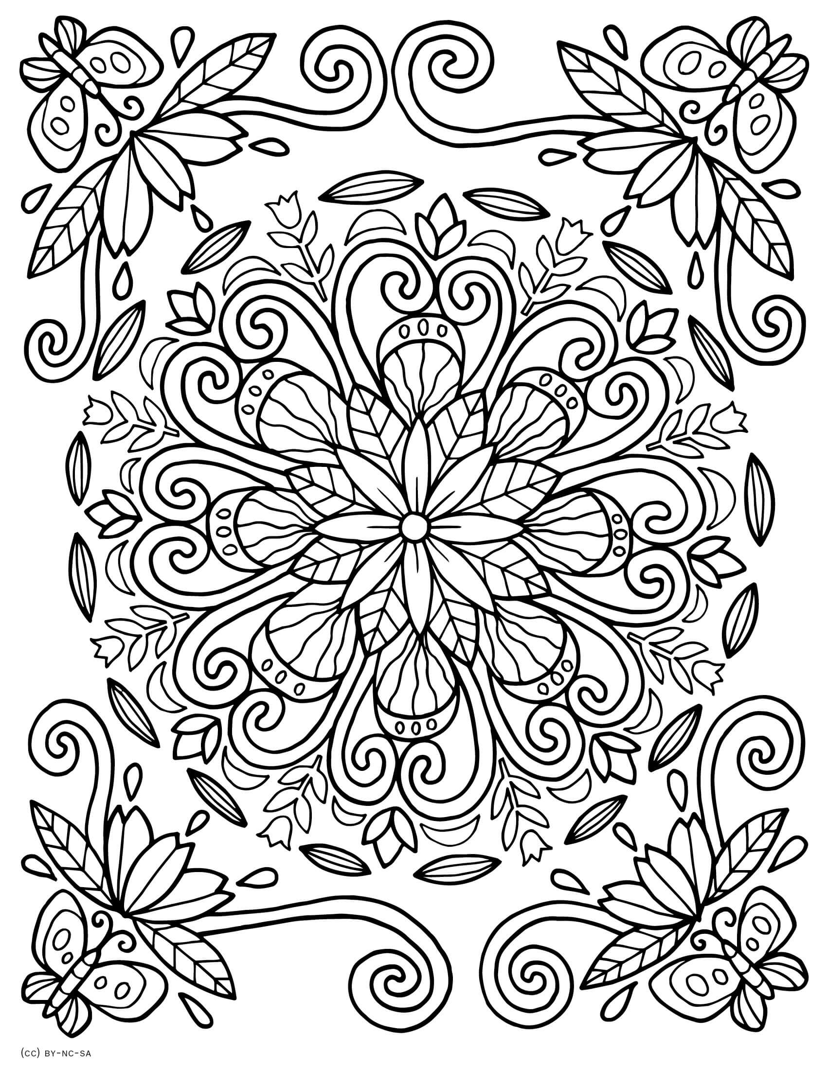 Coloriage Mandala: Printemps feuille 3 Mandalas