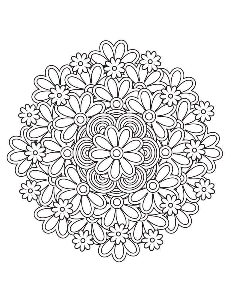 Coloriage Mandala: Printemps feuille 4 Mandalas
