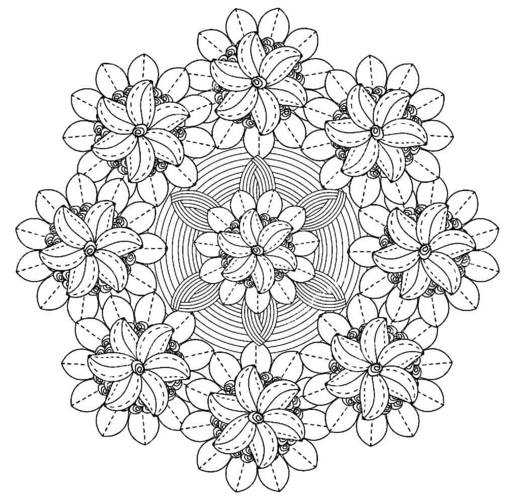 Coloriage Mandala: Printemps feuille 9 Mandalas