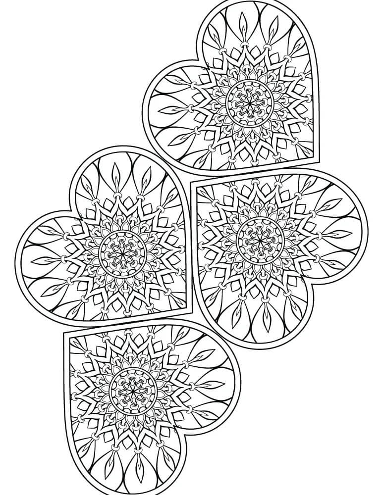 Coloriage Mandala: Quatre Cœurs Mandalas