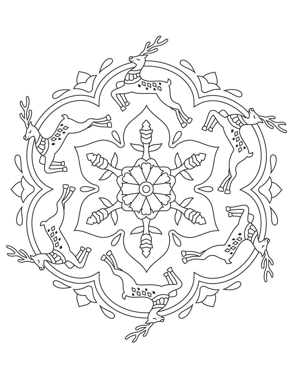 Coloriage Mandala: Renne joyeux de Noël Mandalas