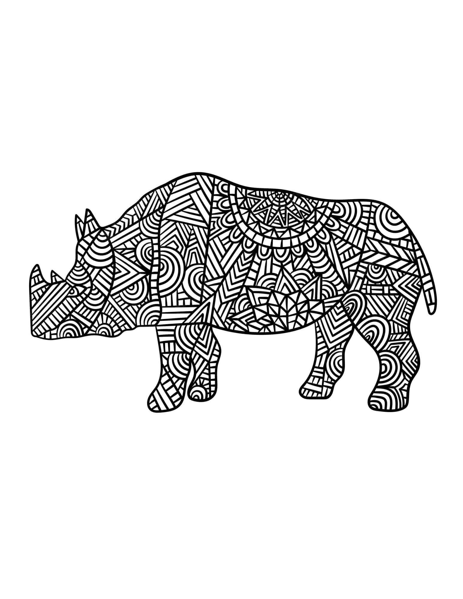 Coloriage Mandala: Rhinocéros Feuille 1 Mandalas