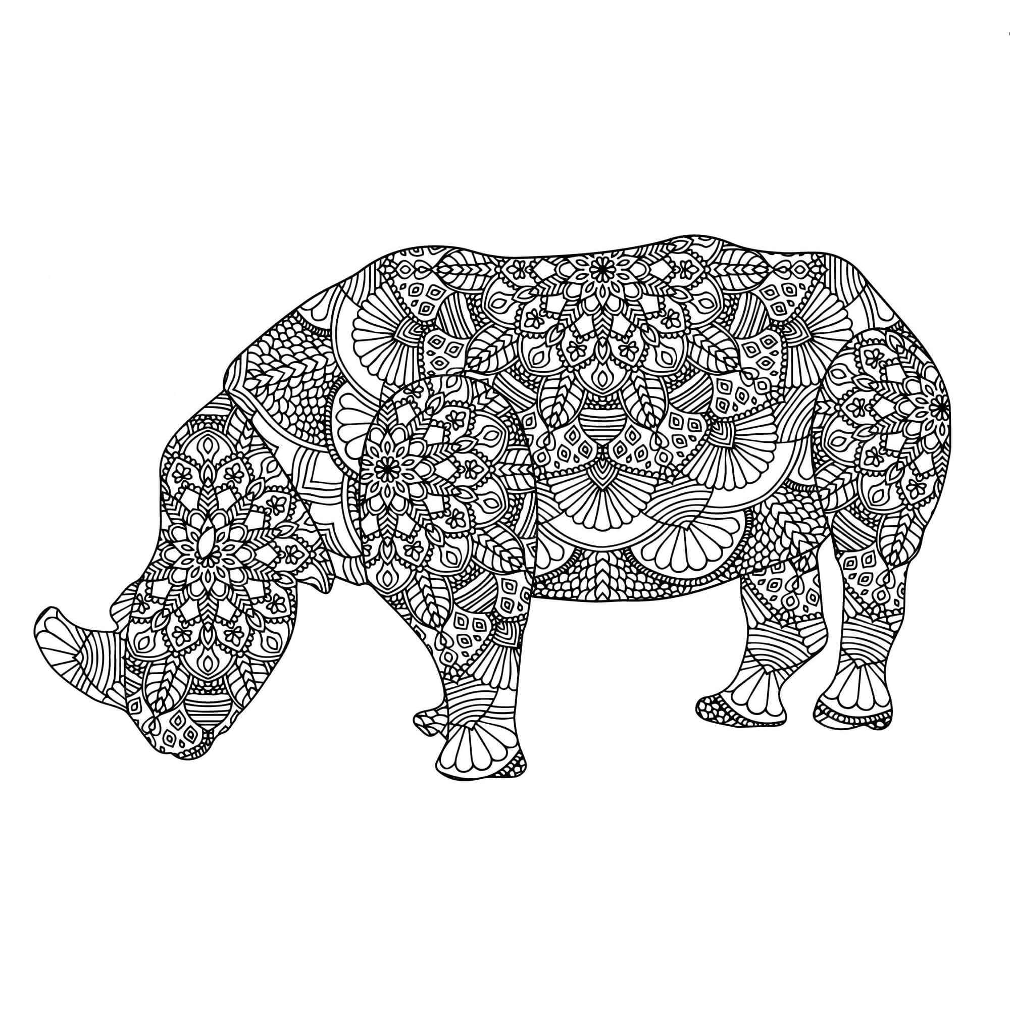 Coloriage Mandala: Rhinocéros Feuille 2 Mandalas