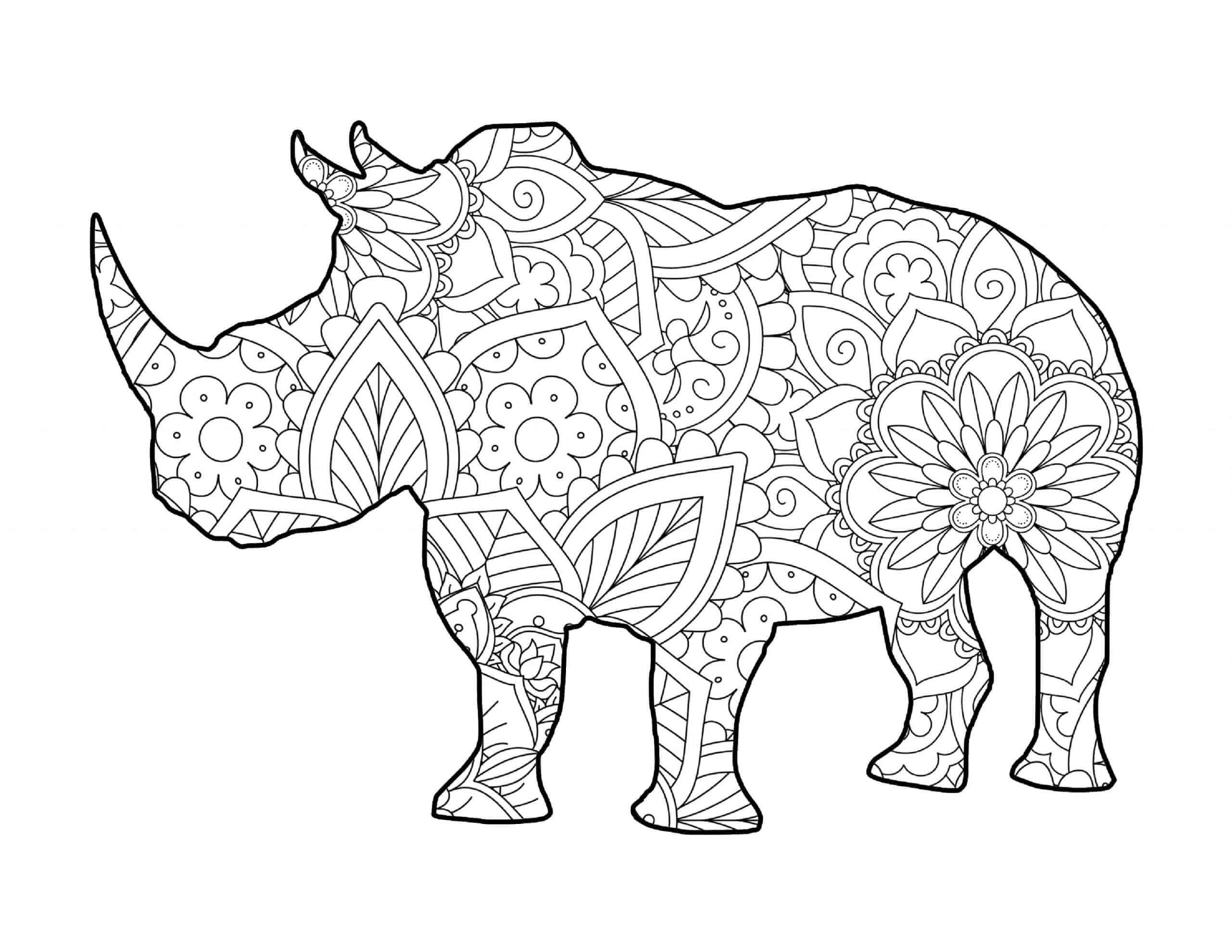 Coloriage Mandala: Rhinocéros Feuille 4 Mandalas