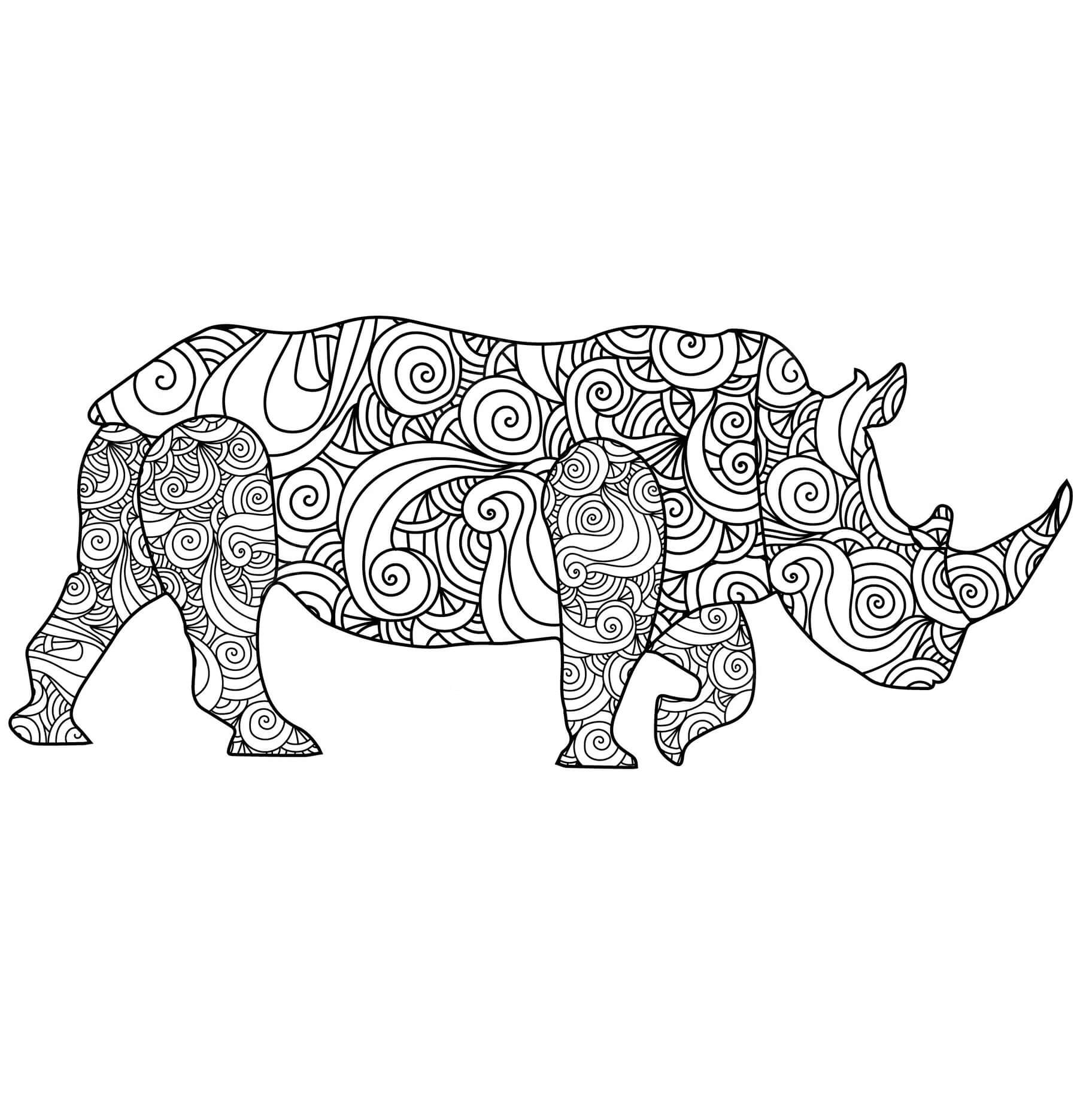 Coloriage Mandala: Rhinocéros marche Mandalas