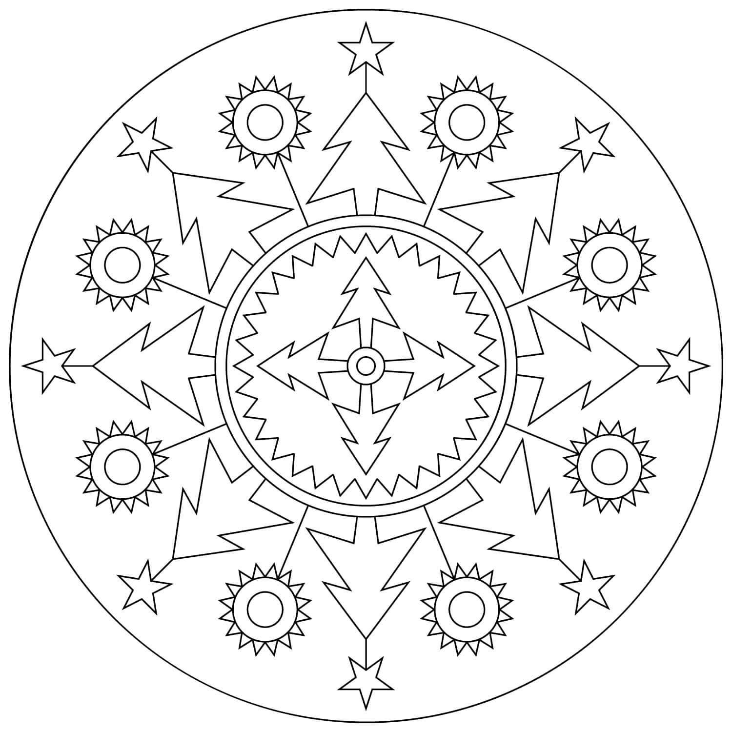 Coloriage Mandala: Sapins de Noël Mandalas