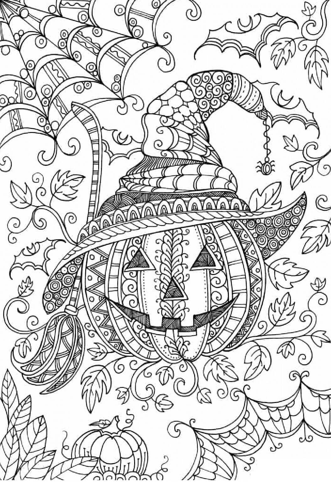 Coloriage Mandala: Sorcière citrouille pour Halloween Mandalas