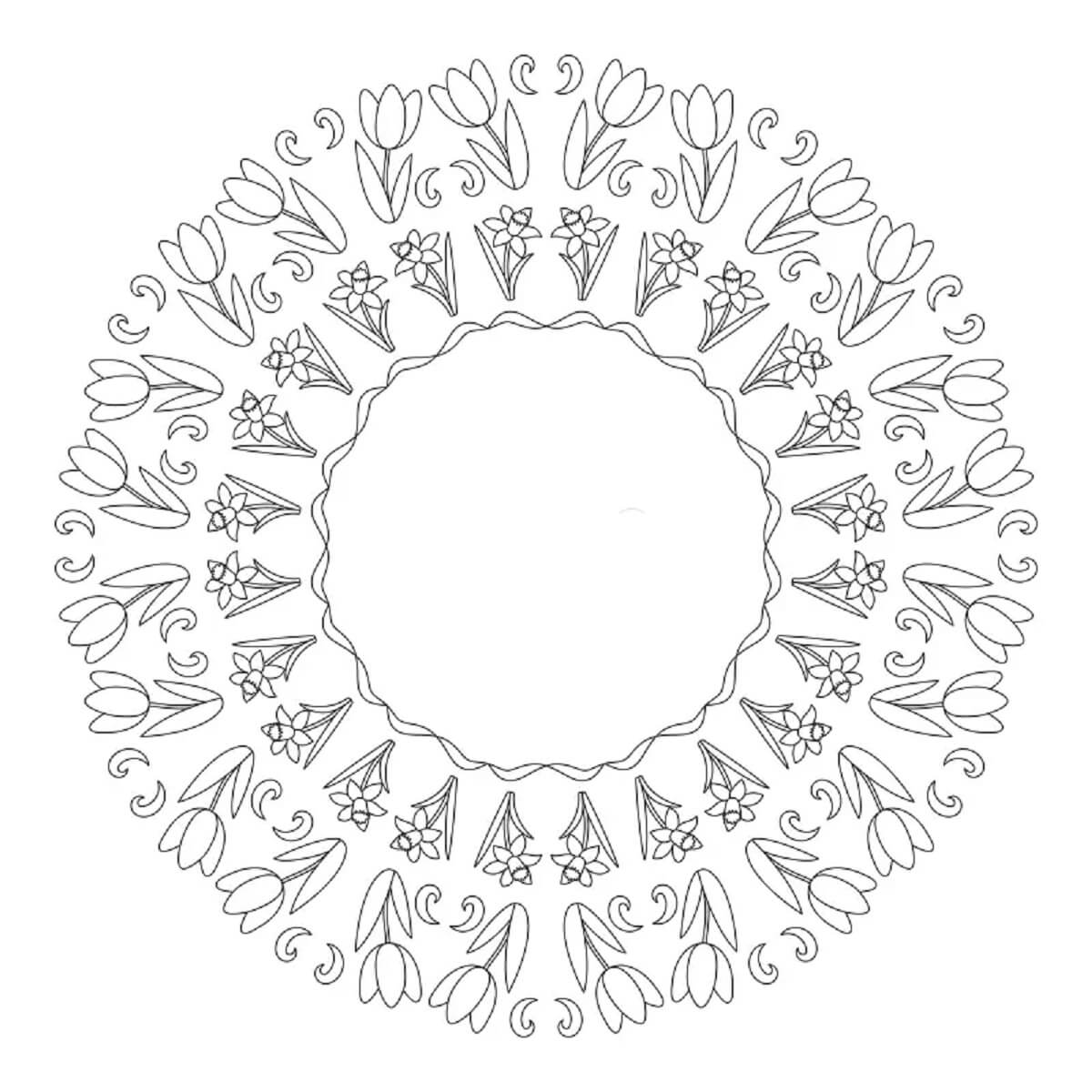 Coloriage Mandala: Tulipe Feuille 3 Mandalas