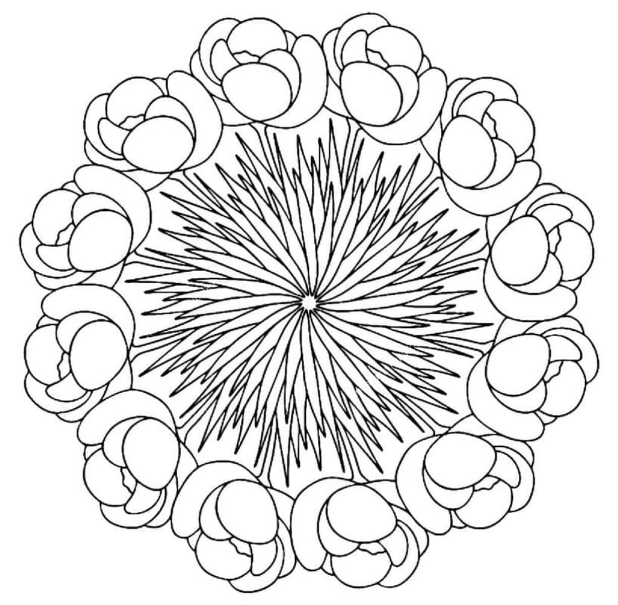 Coloriage Mandala: Tulipe Feuille 4 Mandalas