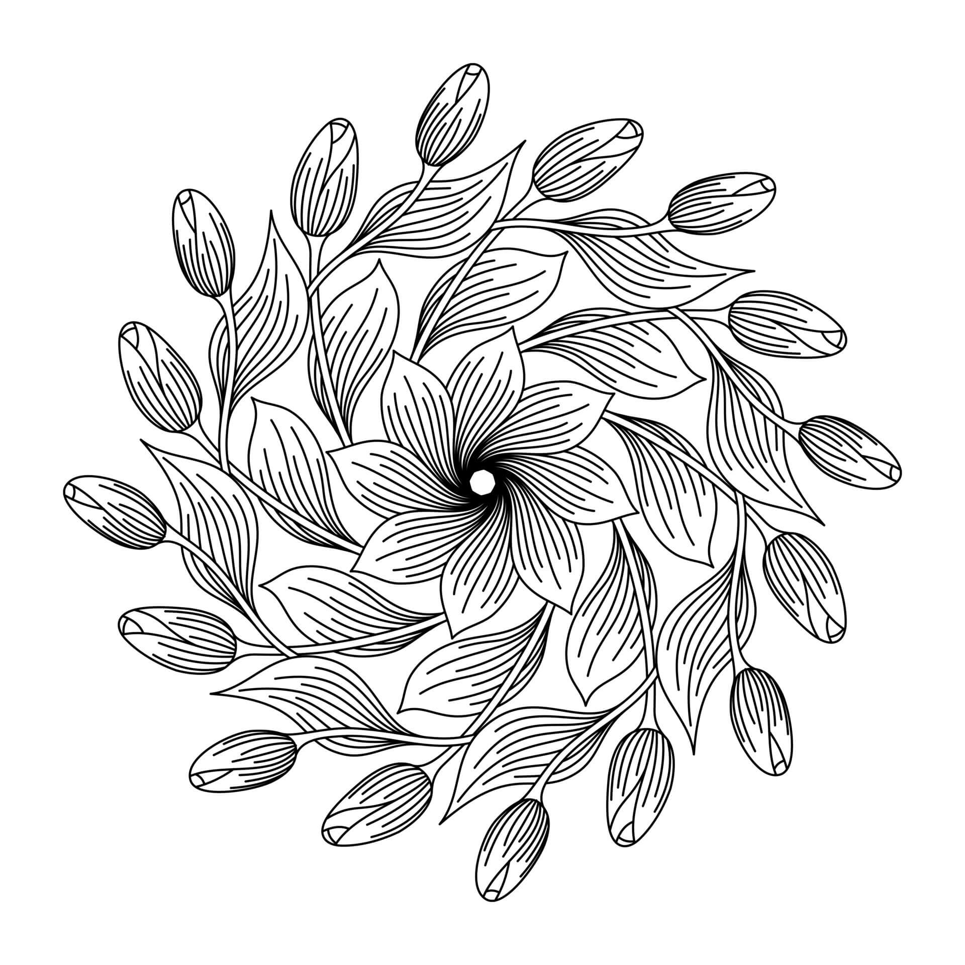 Coloriage Mandala: Tulipe Feuille 5 Mandalas