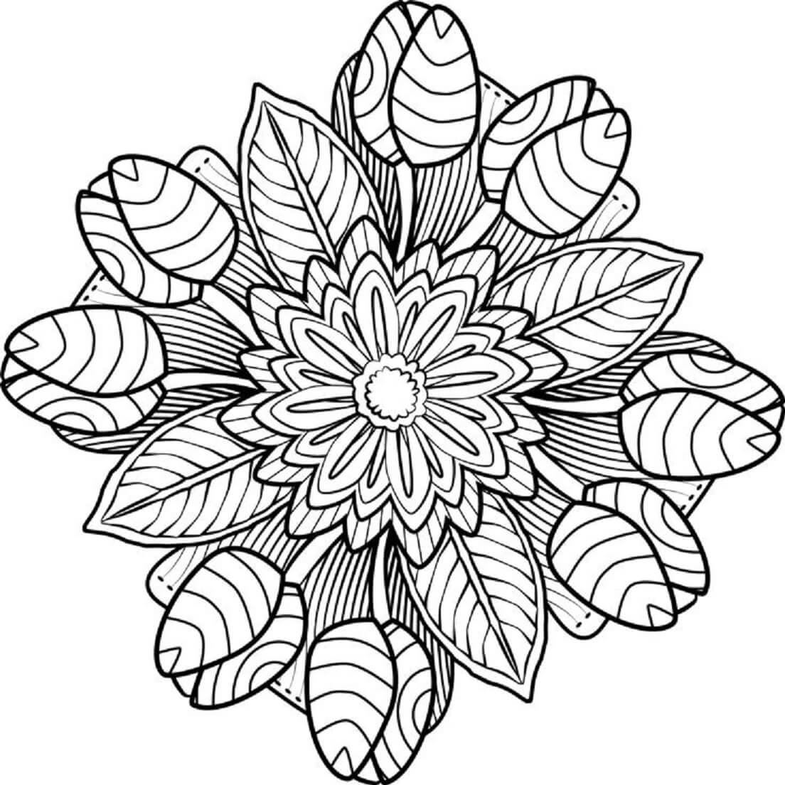 Coloriage Mandala: Tulipe à feuilles Mandalas