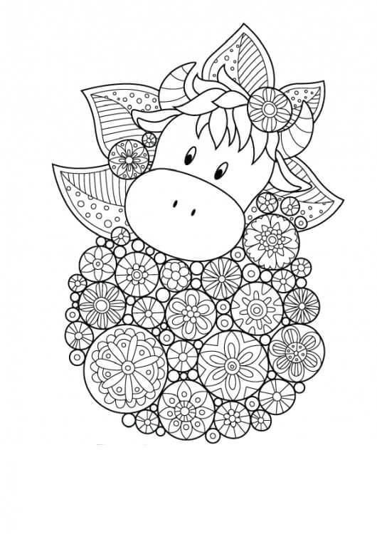 Coloriage Mandala: Vache au printemps Mandalas
