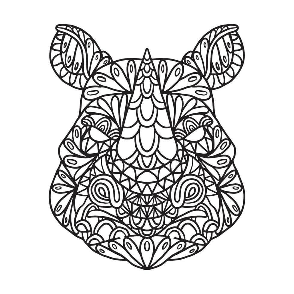 Coloriage Mandala: Visage de rhinocéros Mandalas