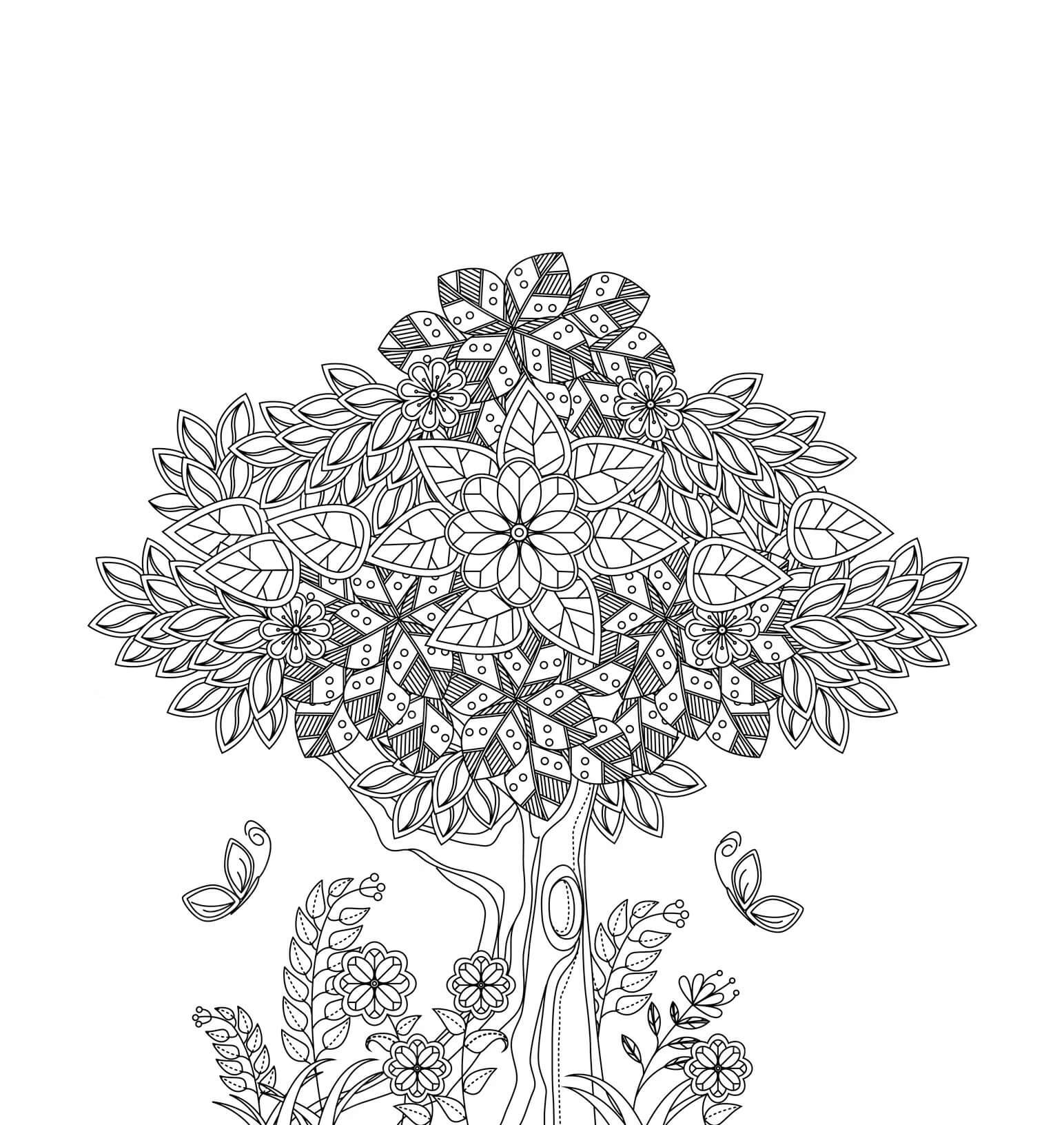 Coloriage Mandala: Arbre avec des feuilles Mandalas