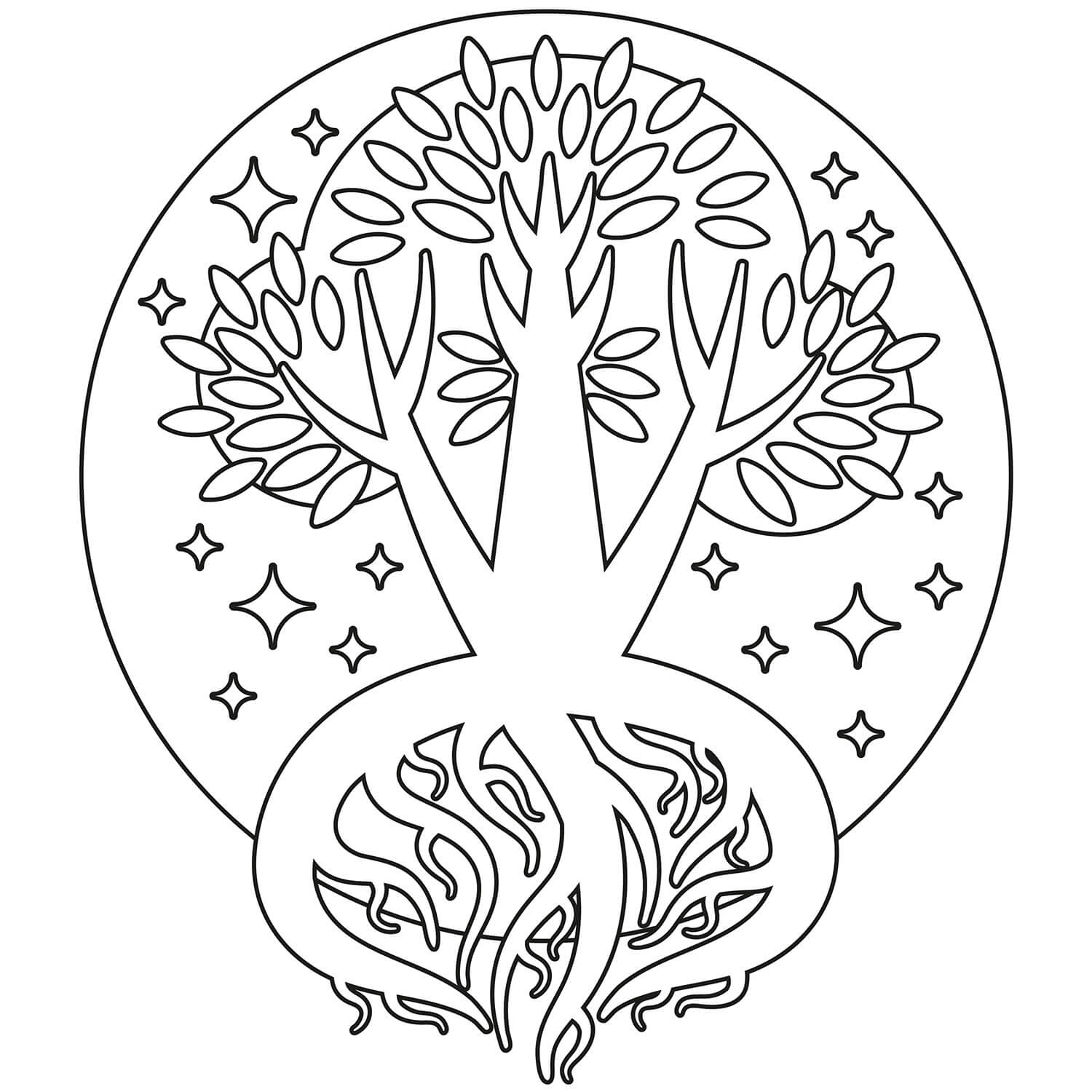 Coloriage Mandala: Arbre avec des racines Mandalas