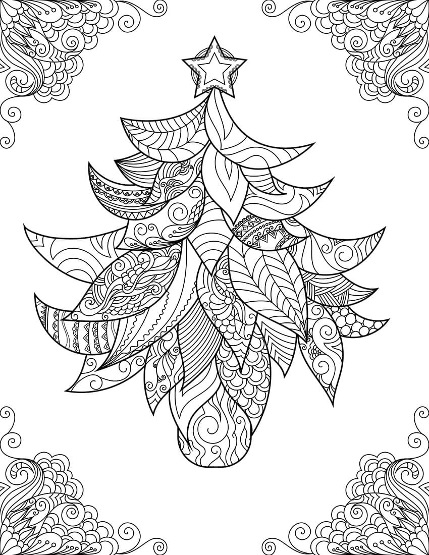 Coloriage Mandala: Arbre de Noël Feuille 4 Mandalas