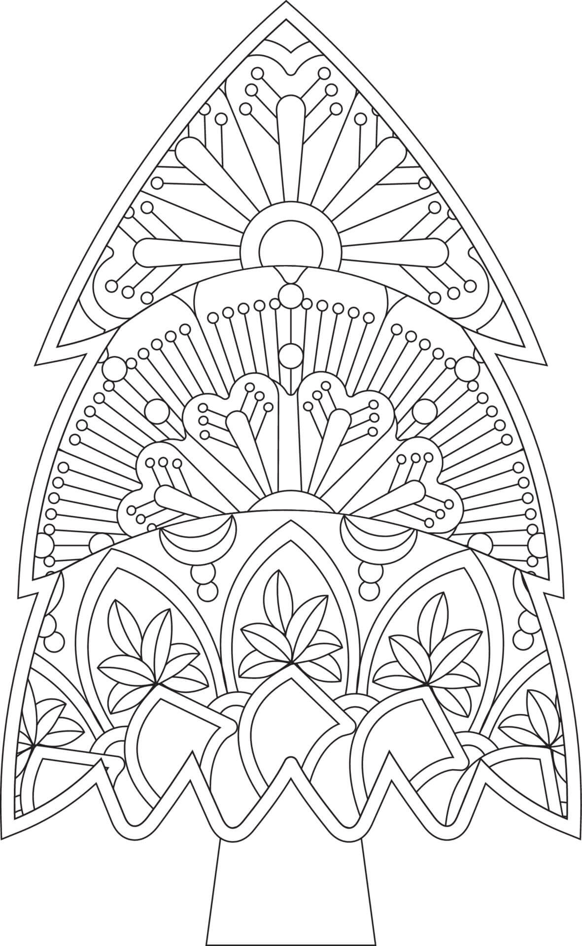 Coloriage Mandala: Arbre de Noël Feuille 5 Mandalas