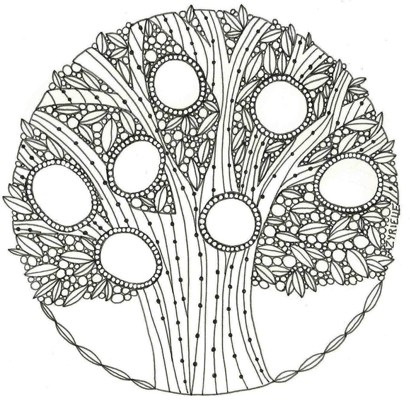 Coloriage Mandala: Arbre Feuille 4 Mandalas