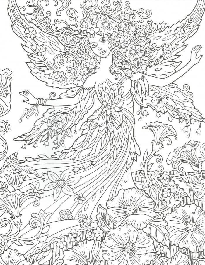 Coloriage Mandala: Belle fée avec des fleurs Mandalas