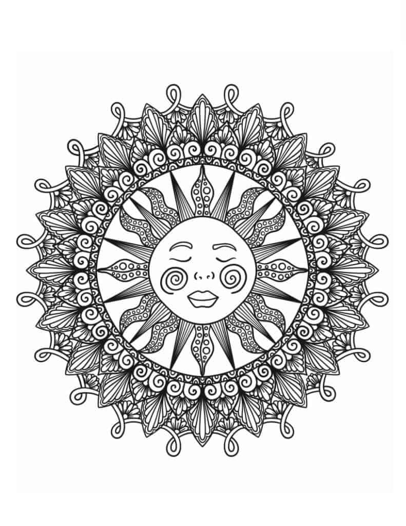 Coloriage Mandala: Doux soleil Mandalas