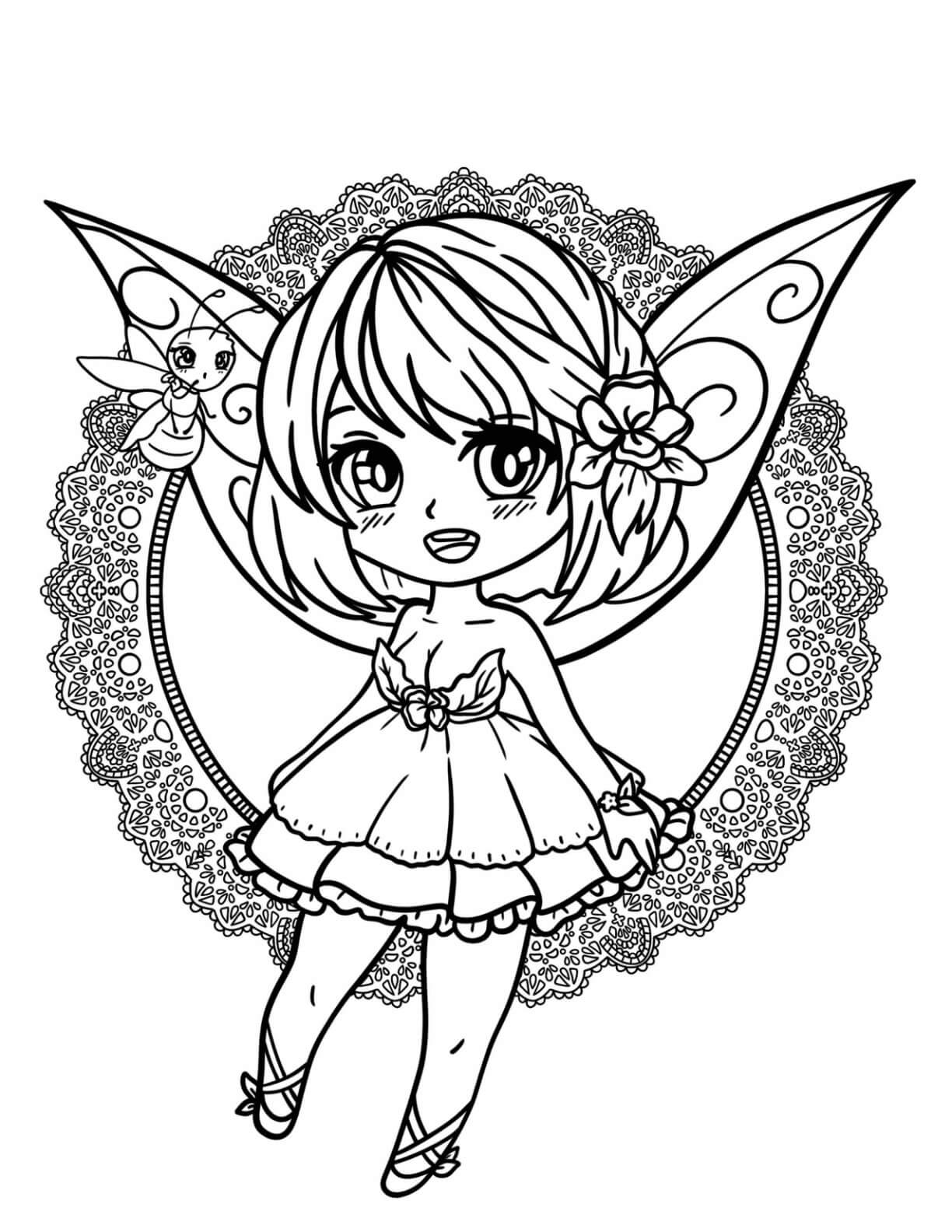 Coloriage Mandala: Fée Kawaii amusante Mandalas