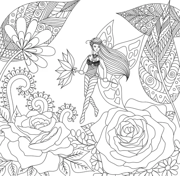 Coloriage Mandala: Fée tenant une fleur Mandalas