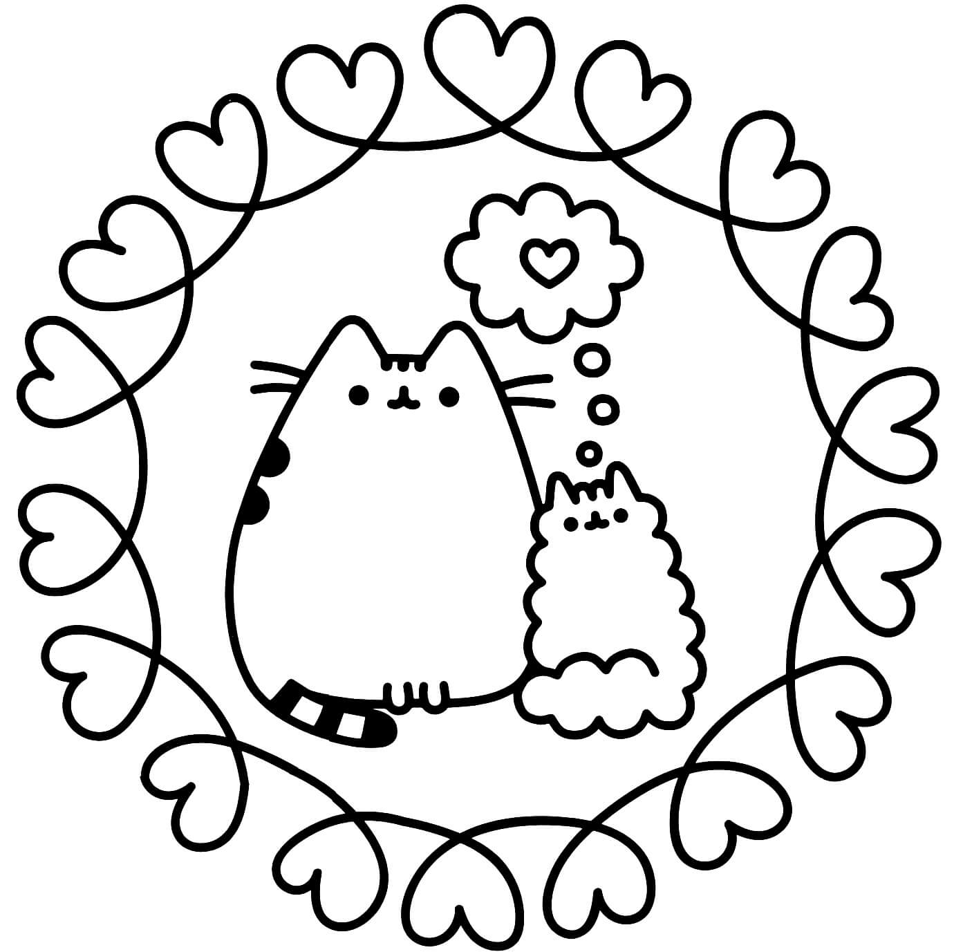 Coloriage Mandala: Pusheen amoureux Mandalas