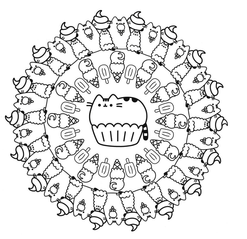 Coloriage Mandala: Pusheen avec de la glace Mandalas