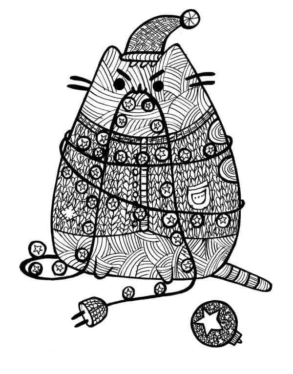 Coloriage Mandala: Pusheen de Noël Mandalas