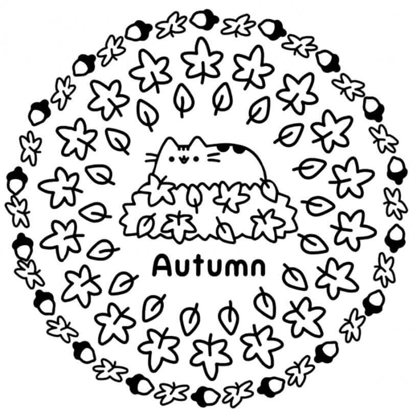 Coloriage Mandala: Pusheen en automne Mandalas