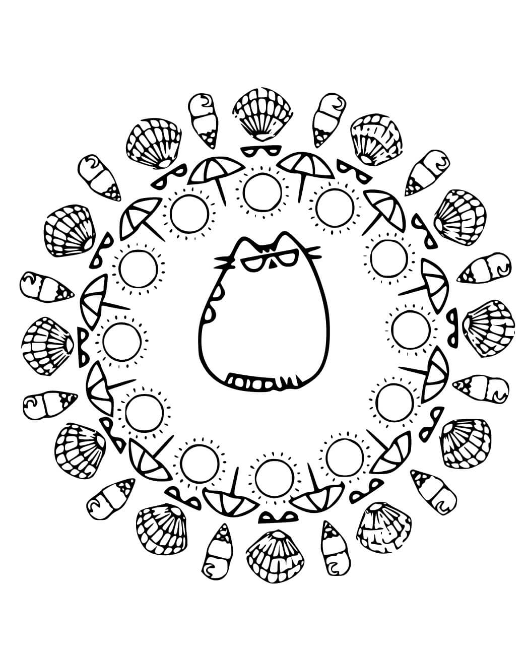 Coloriage Mandala: Pusheen en été Mandalas