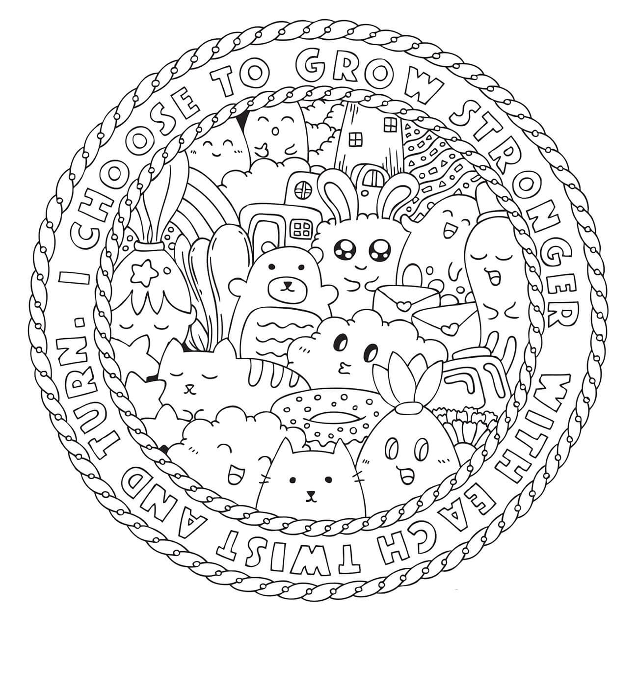 Coloriage Mandala: Pusheen et les personnages de dessins animés mignons Mandalas