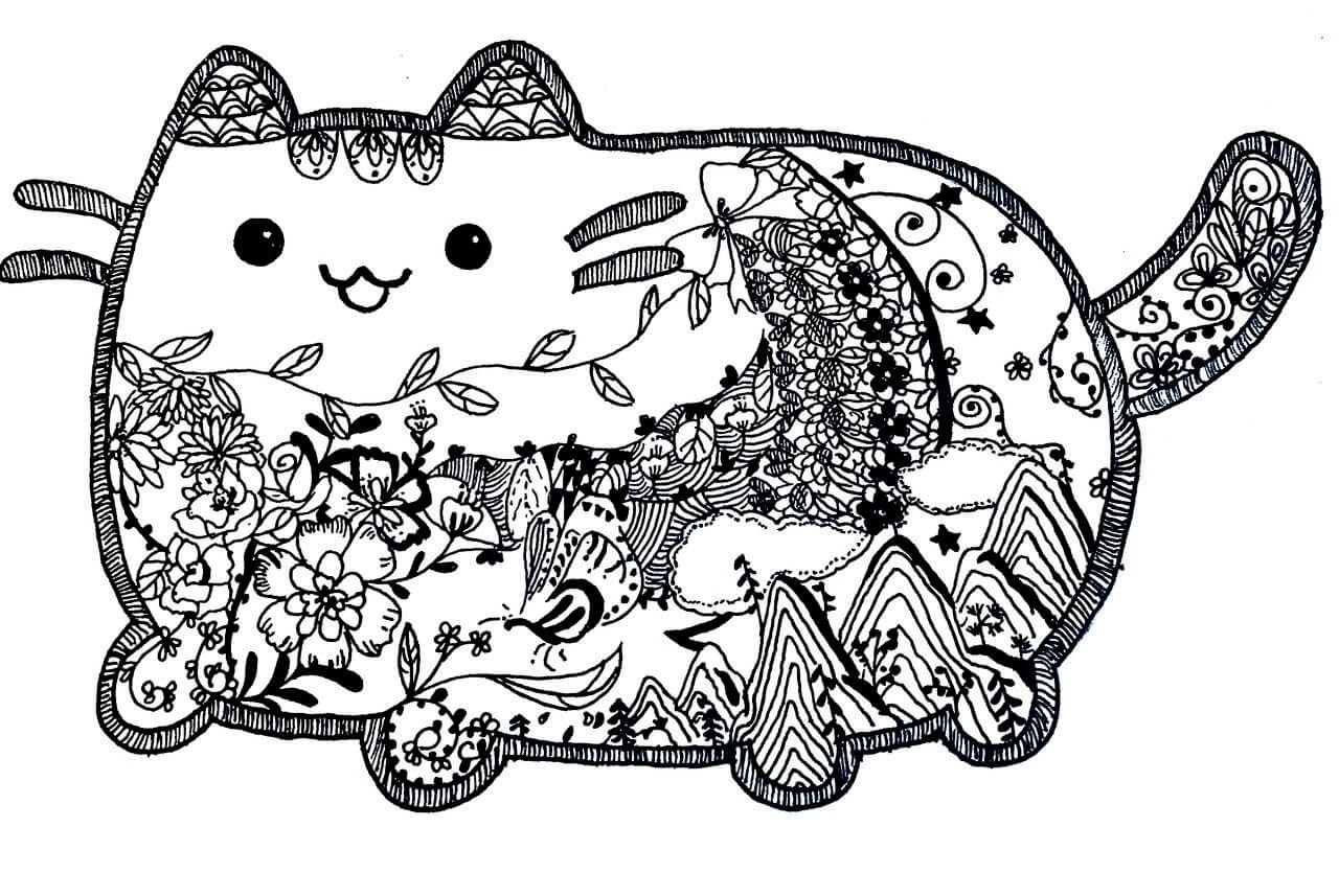 Coloriage Mandala: Pusheen heureux Mandalas