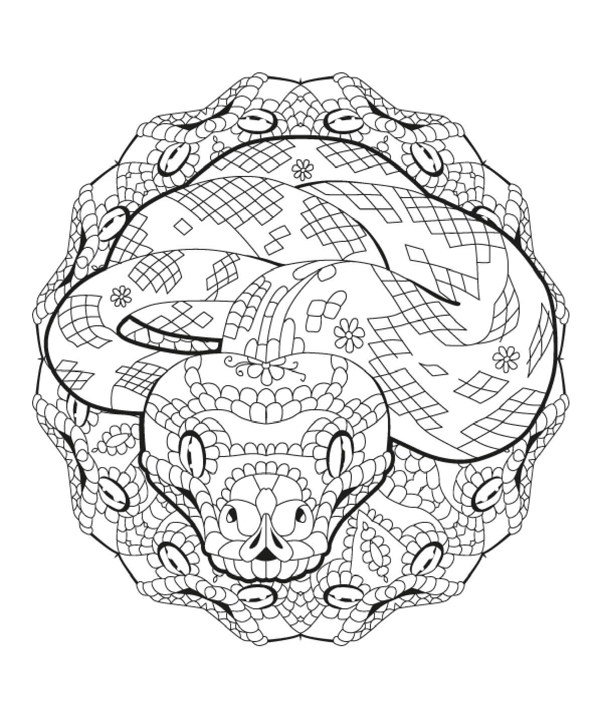 Coloriage Mandala: Serpent Feuille 6 Mandalas