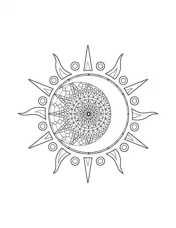 Coloriage Mandala: Soleil et Lune Feuille 1 Mandalas