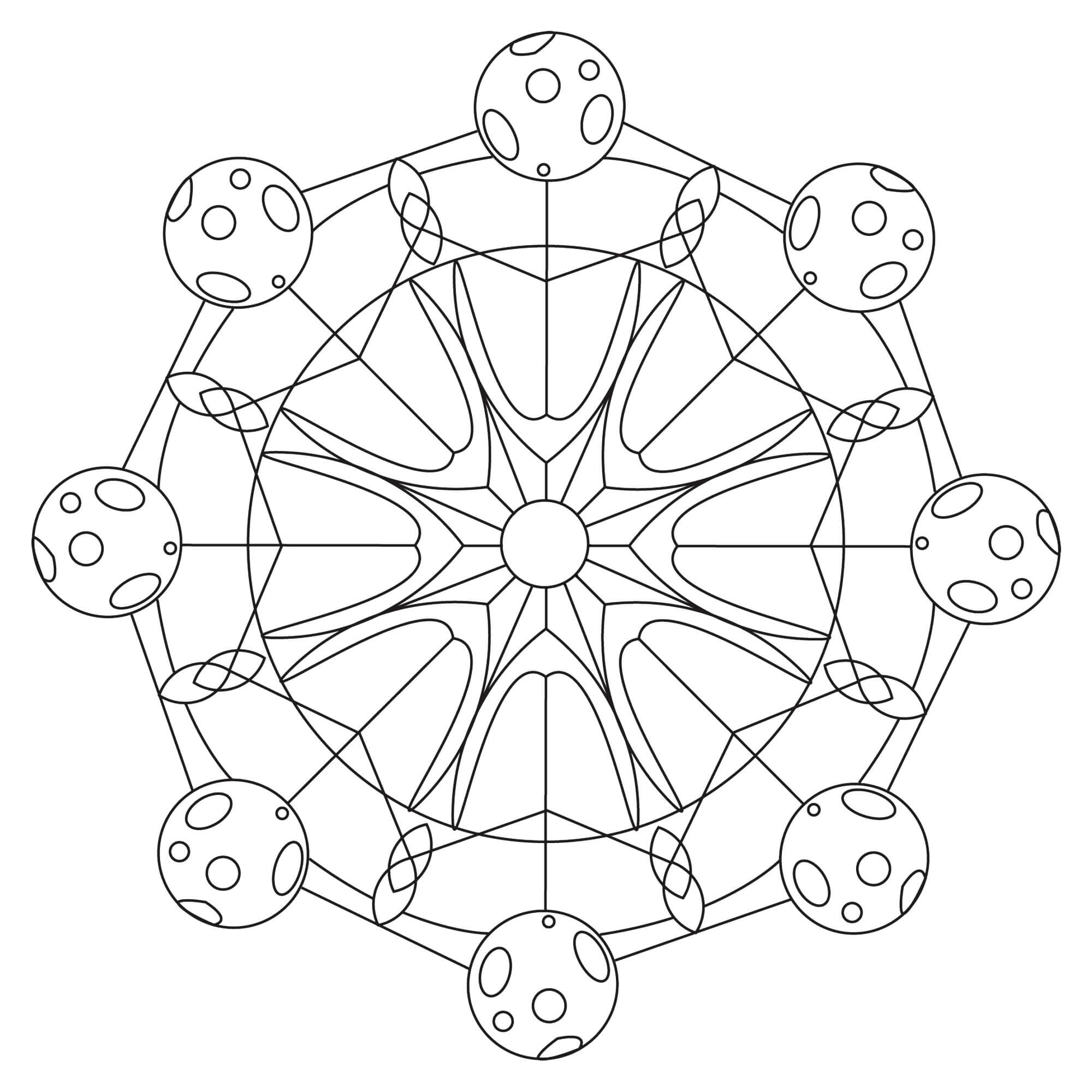 Coloriage Mandala: Soleil et Lune Feuille 2 Mandalas