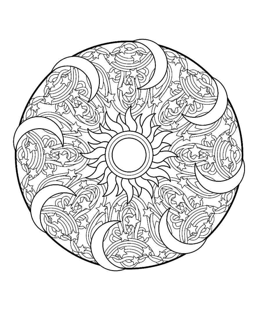 Coloriage Mandala: Soleil Feuille 7 Mandalas