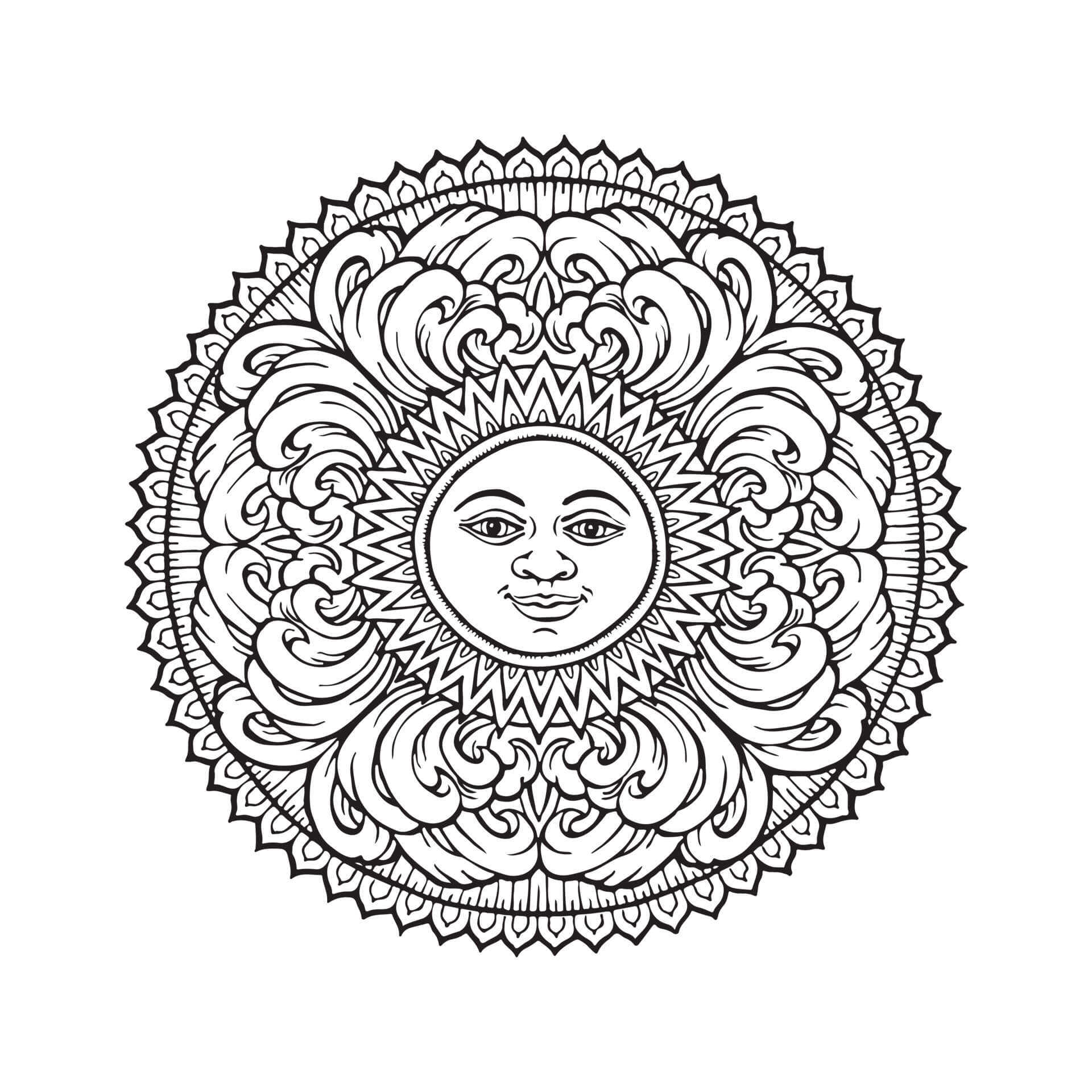 Coloriage Mandala: Soleil souriant Mandalas