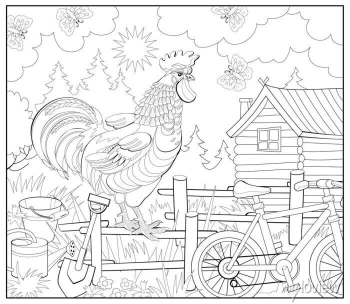 Coloriage Mandala: Coq avec vélo Mandalas
