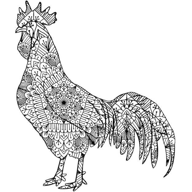 Coloriage Mandala: Coq Feuille 4 Mandalas