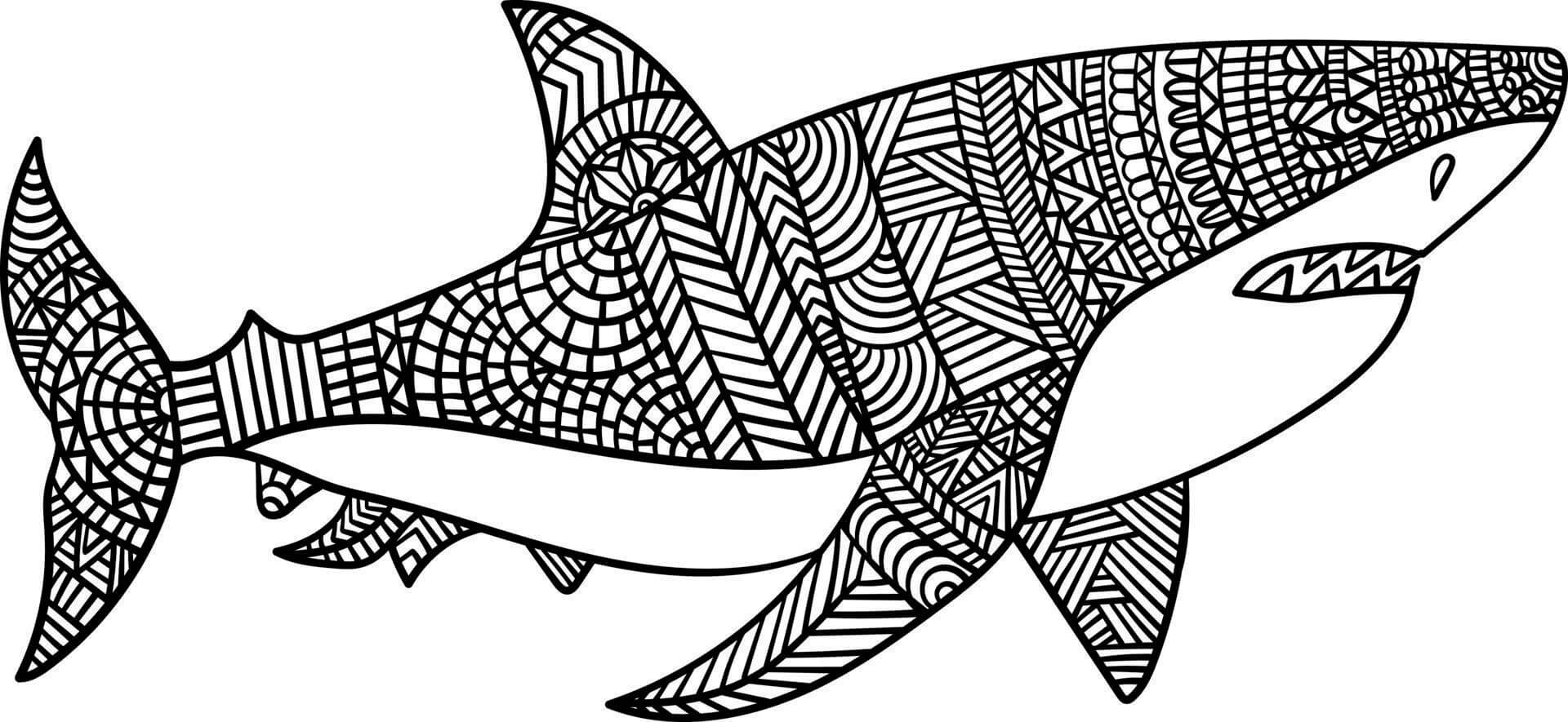 Coloriage Mandala: Grand requin blanc Mandalas