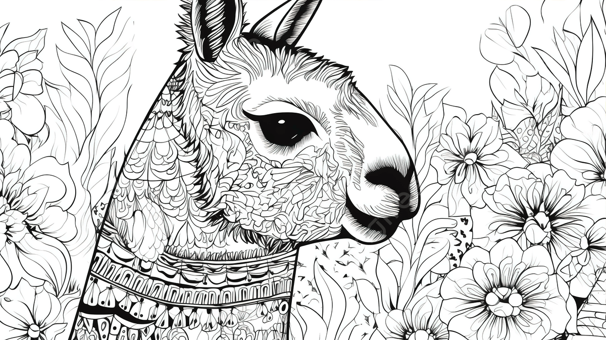 Coloriage Mandala: Lama avec des fleurs et des feuilles Mandalas