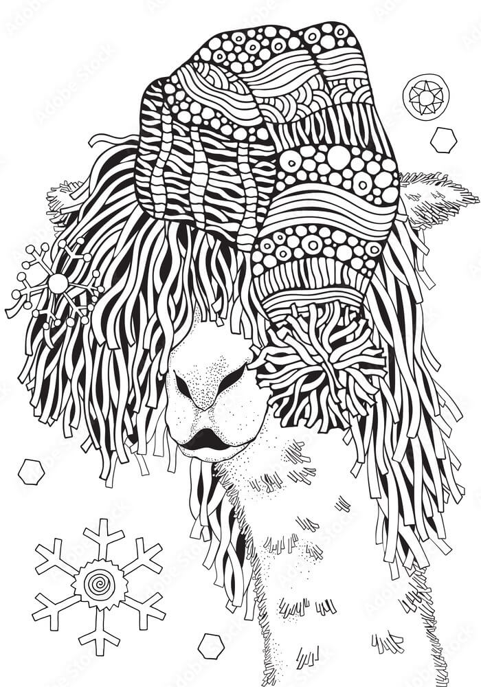 Coloriage Mandala: Lama en hiver Mandalas