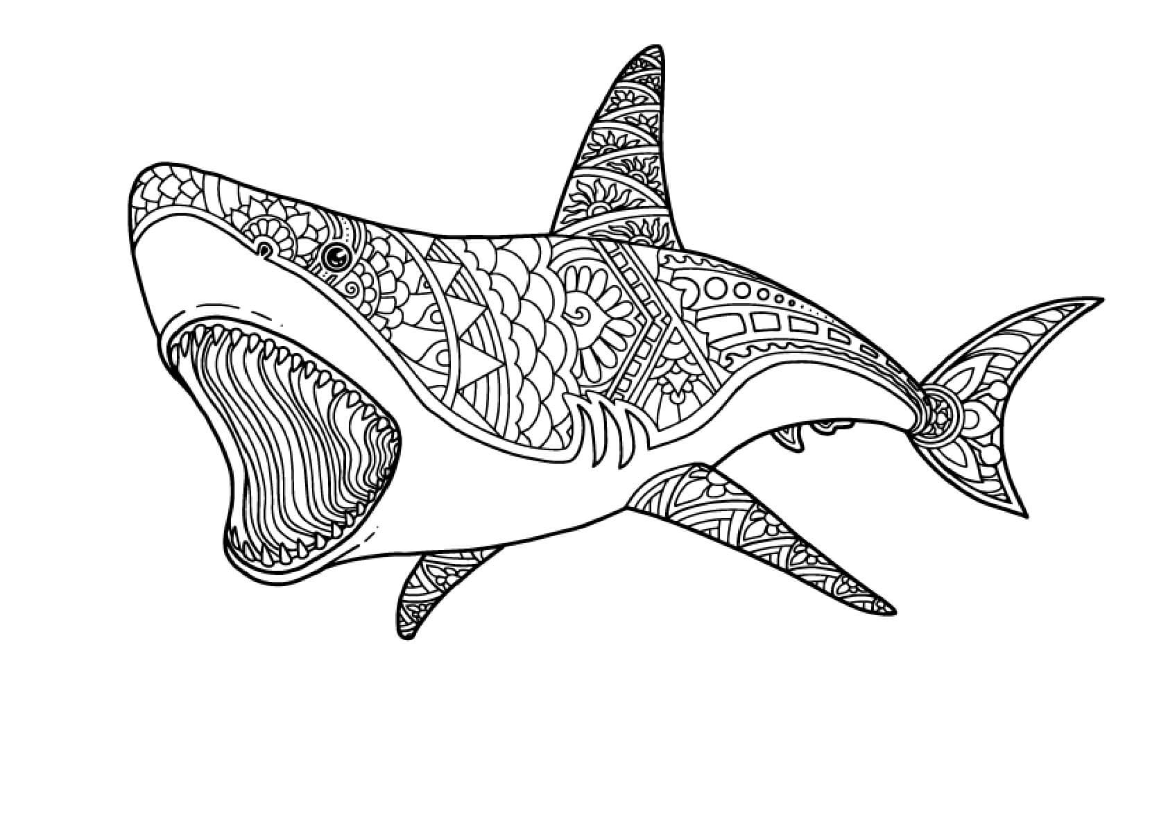 Coloriage Mandala: Requin en colère Mandalas