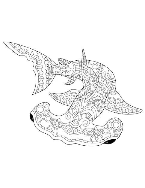 Coloriage Mandala: Requin-marteau Feuille 1 Mandalas