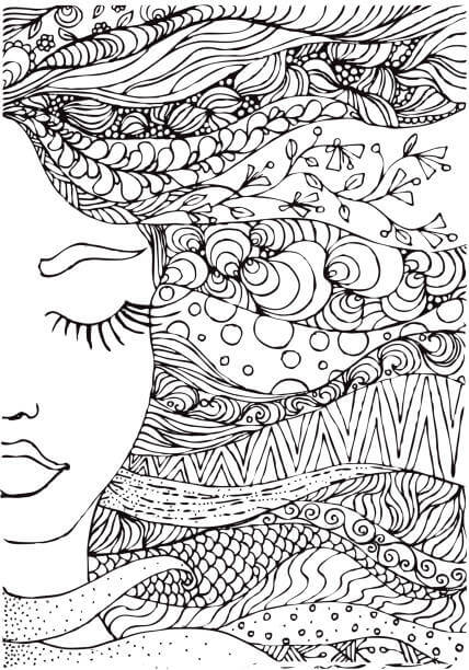 Coloriage Mandala: Cheveux Feuille 6 Mandalas