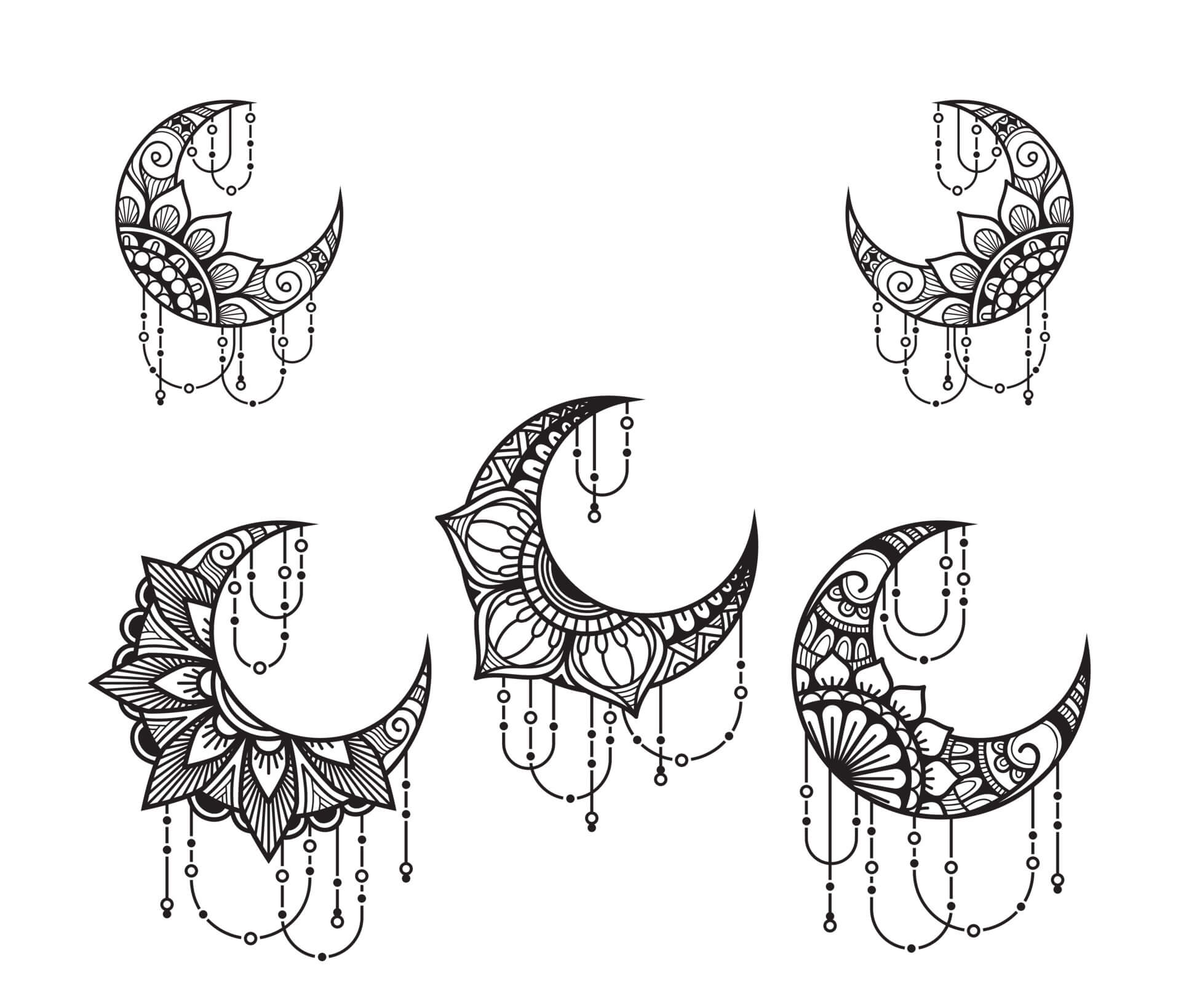 Coloriage Mandala: Cinq Lunes Mandalas